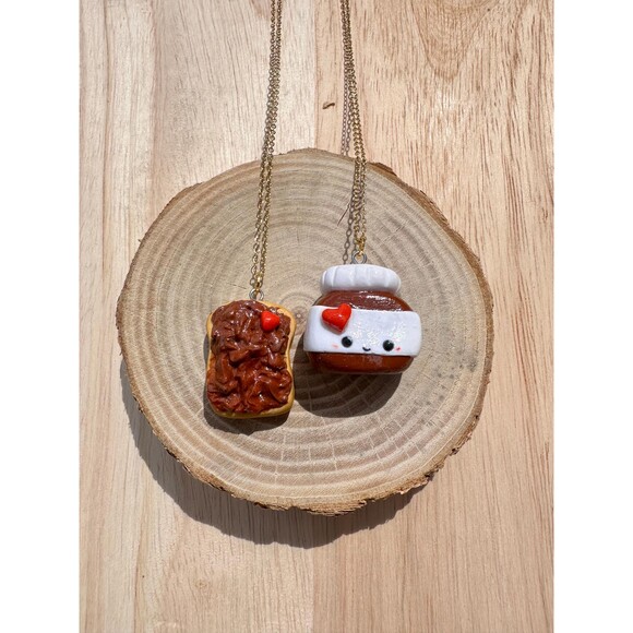 Chocolate Spread Toast Friendship Necklaces BFF, Polymer Clay Kawaii Food Charm - Picture 2 of 3